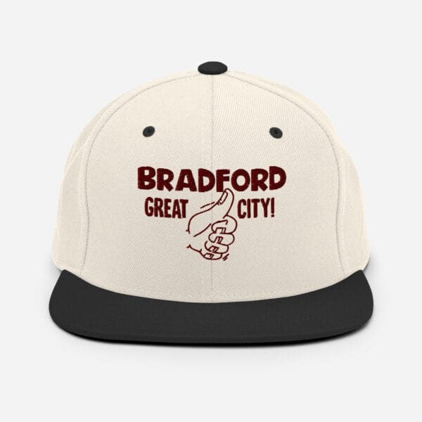 Bradford Great City Snapback Hat/Baseball Cap (Claret Text)
